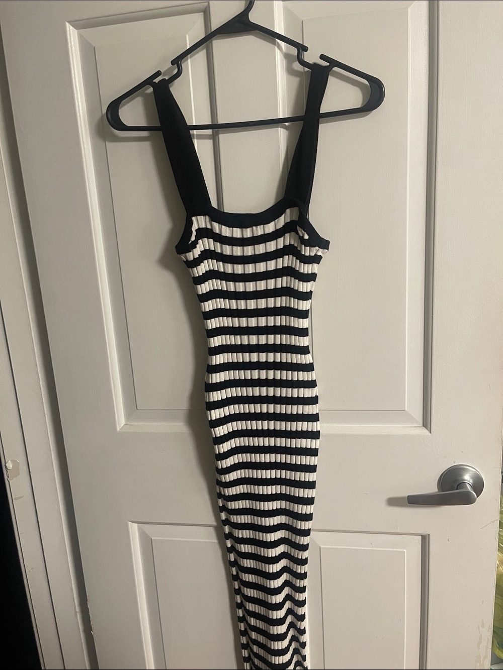 Black and White Striped Ribbed Maxi Dress